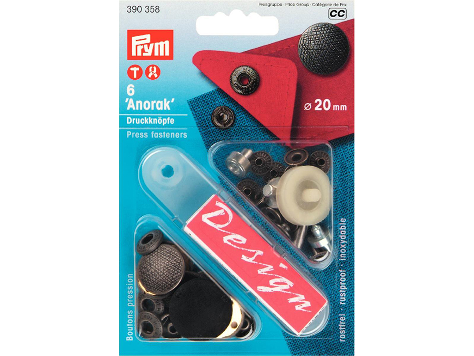 Prym - Automatici Ad Innesto Non Sew Per Anorak, Argento Opaco 20mm, Forza Di Chiusura Media, Con Attrezzi Per Montaggio A Martello
