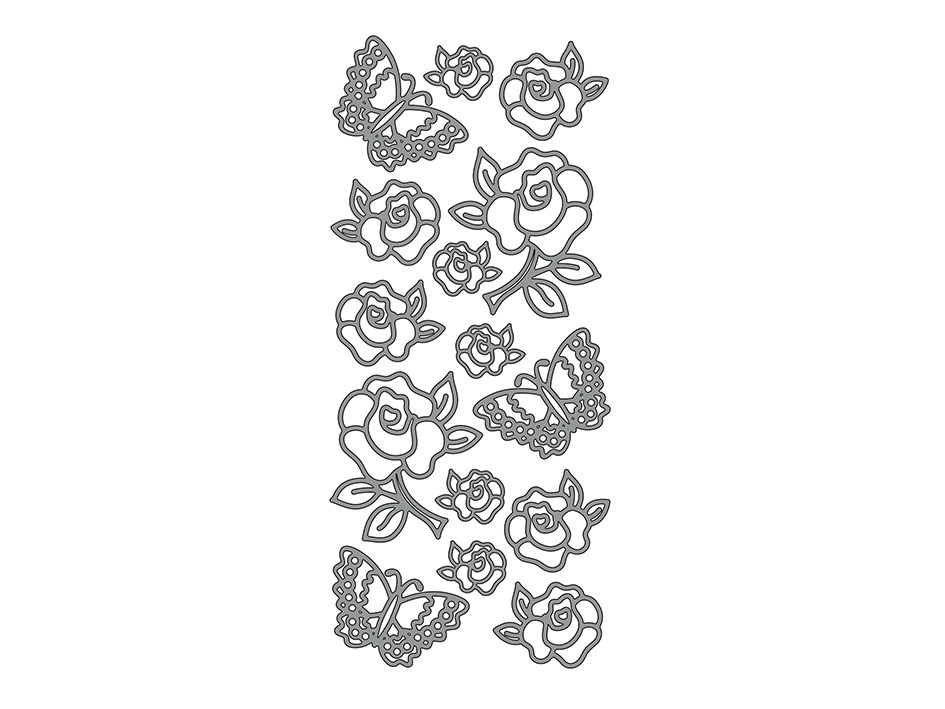 Klistremerker roser og sommerfugler sølv – Global Hobby og Kunst